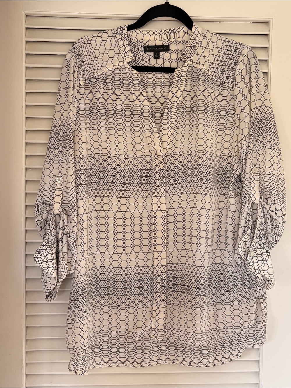 Banana Republic White Shirt with Navy Geometric Print
